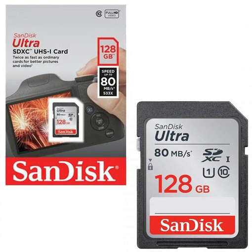 SanDisk Ultra SDHC 128GB 80MBs Class 10 UHS Ib