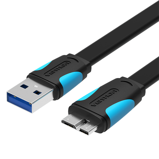 VENTION FLAT USB 3.0 A MALE to MICRO B MALE CABLE 0.5METER BLACKa